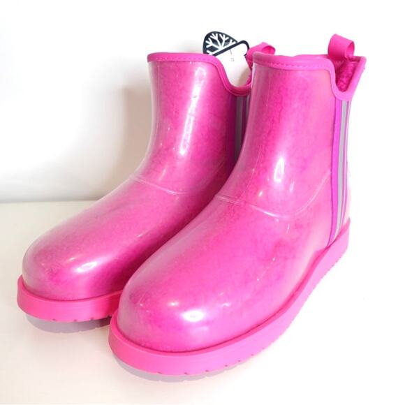Hot Pink Fleece lined Rubber Slipper Boots - Picture 2 of 10